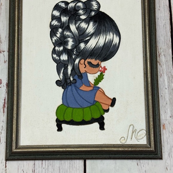 Framed Art Mixed Media Acrylic and Yarn on Canvas 17”x21” Small Painting - Picture 9 of 16